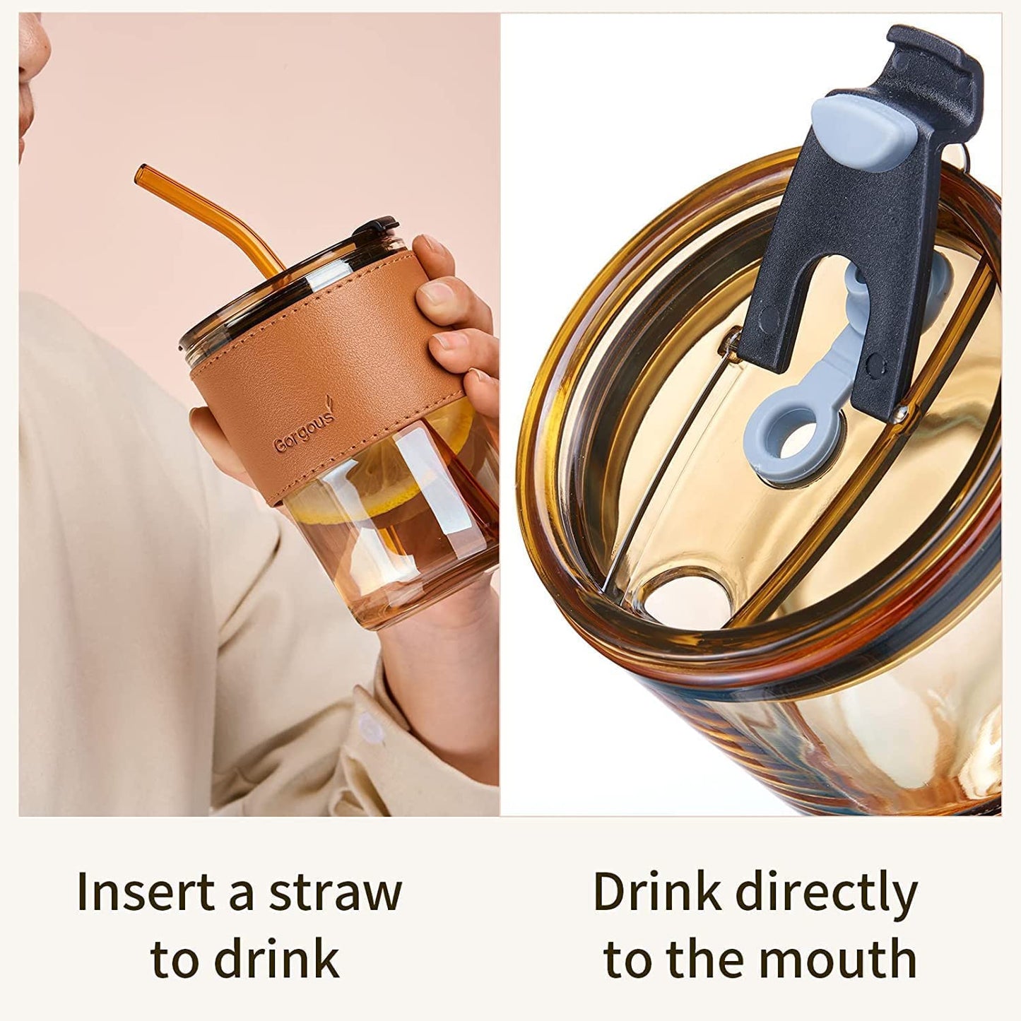 Glass Tumbler w/Lid & Straw