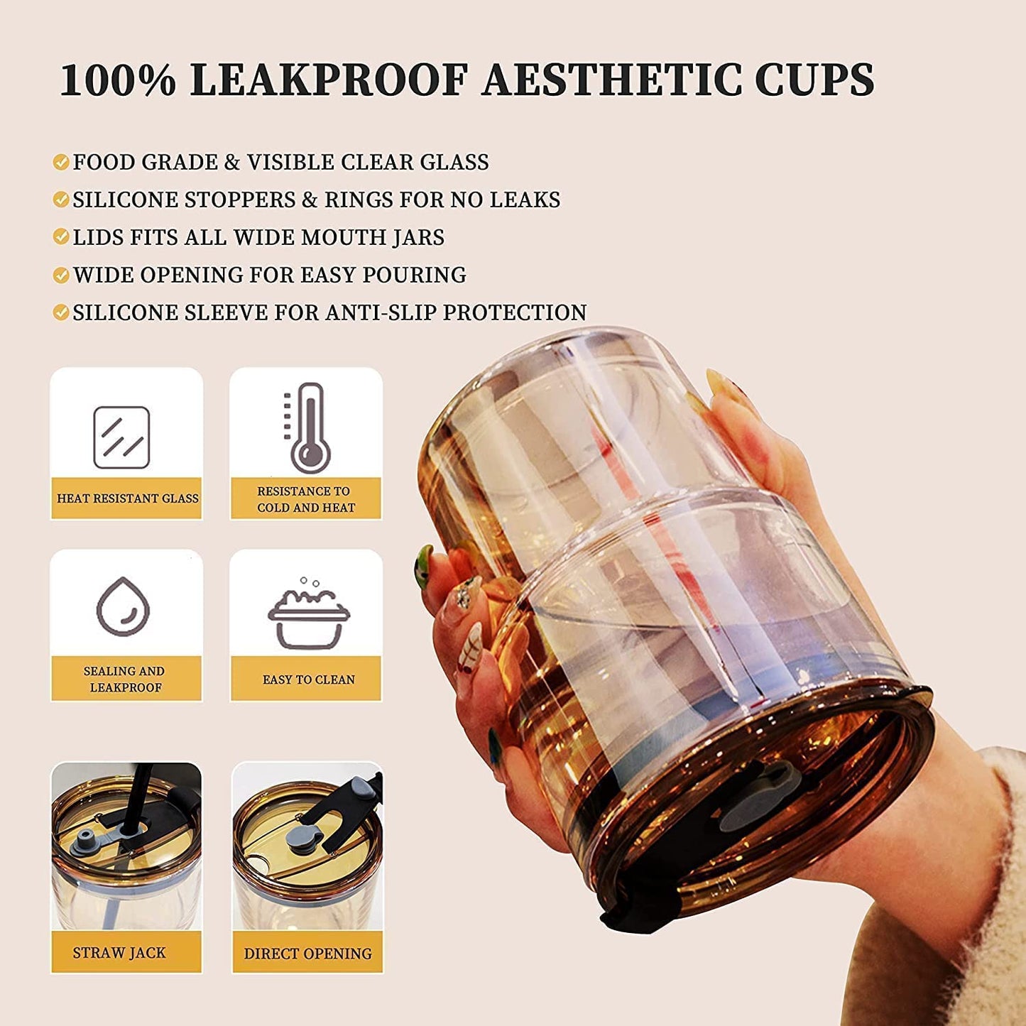 Glass Tumbler w/Lid & Straw